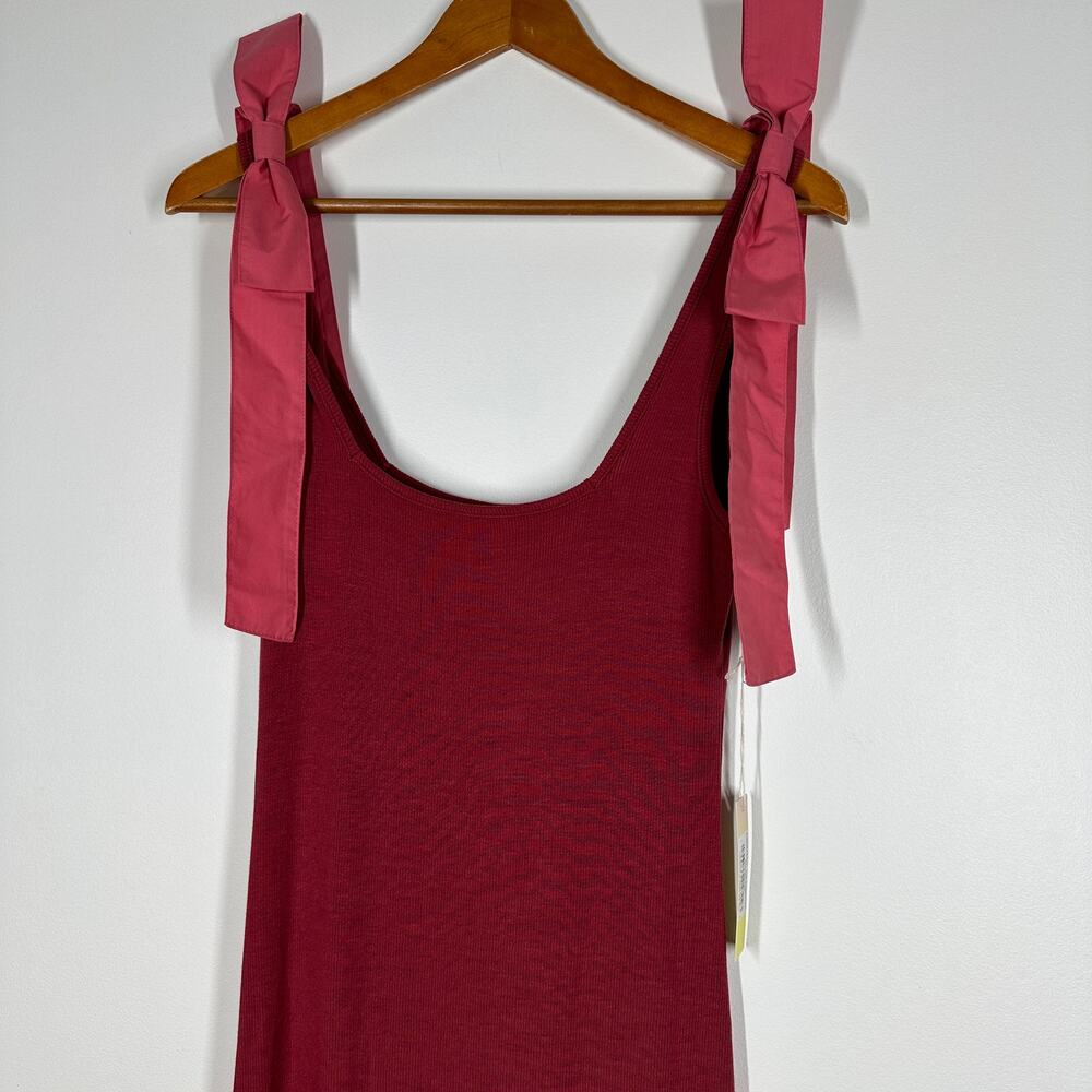 NWT Summersalt Womens Soft Ribbed Tie Shoulder Sleeveless Maxi Dress Pink Medium - Picture 4 of 8